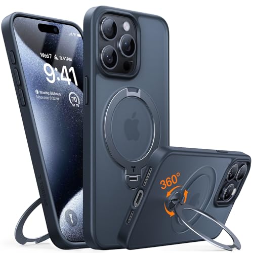 TORRAS Ostand Q3 Spin für iPhone 15 Pro Hülle (360° Magnetischer Unsichtbarer Ständer) Zertifizierte Militärschutz, MagS...