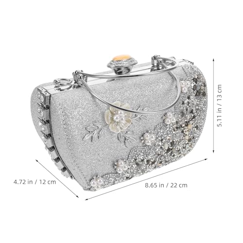 Pochette à fleur argenté en cuir synthétique avec perles