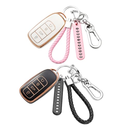 XdealCozyxc 2 Pcs Car Key Cover with Keyring Tpu Key Covers for Jaecoo 7 Cover Compatible Chery Tiggo 8/7/Pro Omoda 5 (Black White)