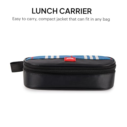 Image of CELLO MF Trent Lunch Box with Bag for Office Use Black | 300ml x 2 Stainless Steel Containers, Food Grade Light Weight Leak Proof Airtight Snap Lock Lid Tiffin Box Set for School Kids College & Travel
