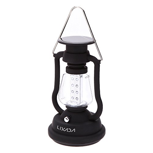 Lixada Camping Lantern,Solar Rechargeable Hand Crank Camping Light 120 Lumens 16 LEDs Portable Water Resistant Tent Lamp