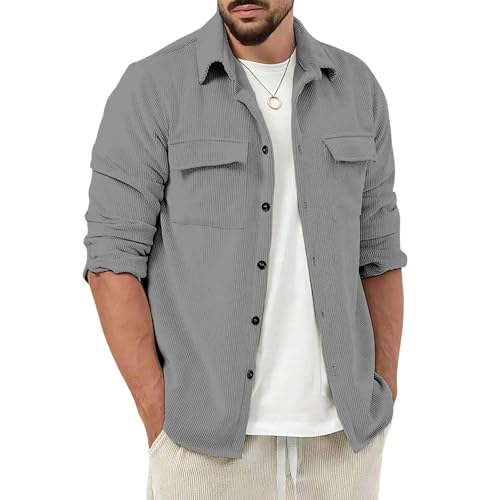 Image of COMBRAIDED Corduroy Men's Full Sleeve Casual Striped Shirt - Comfort Fit, Ideal Stylish and Versatile Clothing