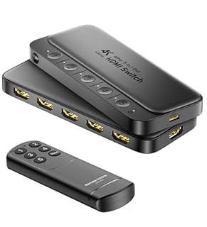 ByteWave HDMI Switch 5 in 1 Out with Remote - 4K@60Hz, HDCP2.3, HDR, 3D, Dolby Support, Multi HDMI Port Selector Box, 5x1 Game Switcher Hub Compatible with PS5 Nintendo Switch1/2 Xbox Roku TV Stick