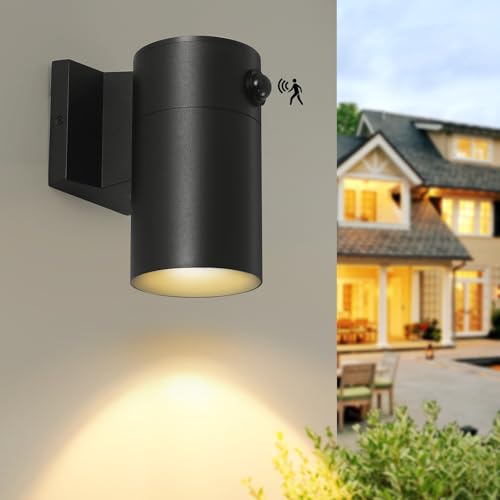 Image of QQCherry LED Modern Outdoor Wall Light, Motion Sensor Outdoor Lights, Aluminum Outdoor Porch Sconce for House, Patio, Garage, Doorway & Entryway - Stylish Waterproof Exterior Lighting for Outside
