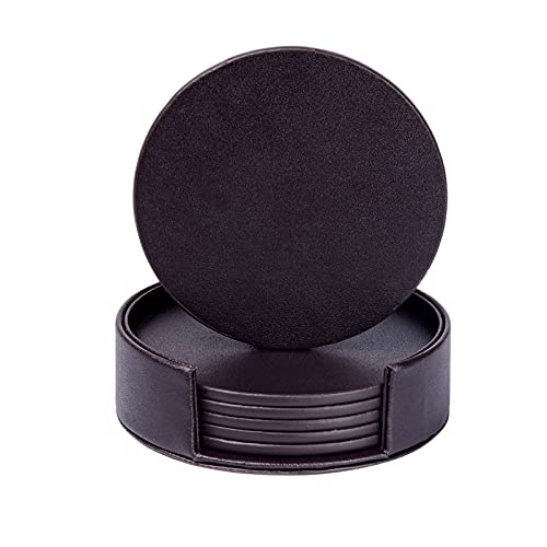 Exquisite Pu Leder Untersetzer Untersetzer Mit Halterung Kaffeetassenmatte Untersetzer Trinken Runder Brauner Untersetzer Für Kaffee Bier Teebecher Wine Pub,Schutz Ihrer Möbel vor Kratzern WaterMarks Cover