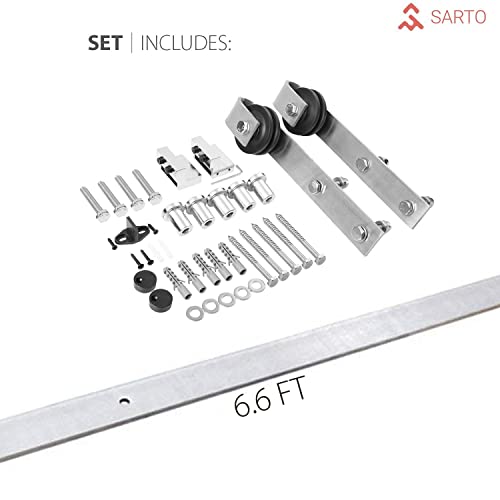 SARTODOORS Sturdy Barn Door 42 x 80 inches | Lucia 1299 White Silk with Mirror | Stainless Steel 8 feet Rail Hangers Heavy Set | Solid Panel Interior Doors