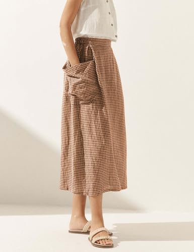 MISSACTIVER Plaid Skirts for Women Elastic Waist Midi Skirt with Pockets Vintage Flowy Gingham Long Skirt4