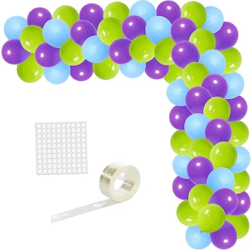 Lime Green, Purple, Light Blue Balloons Set - 122Pcs Lime Green And Purple Balloons Arch Blue Balloons For Video Gaming Miner Birthday Graduation Baby Shower Retirement Halloween Party Supplies #TOP7