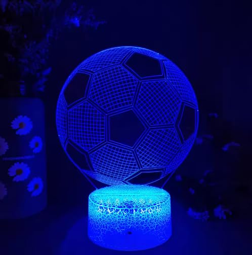 3D Soccer Illusion Night Light LED Football Lamp with 7 or 16 Color Changing Touch Remote Base Gaming Room Bedroom Decor Kids Gift (Lava Lamp Base, 16 Color with Remote)