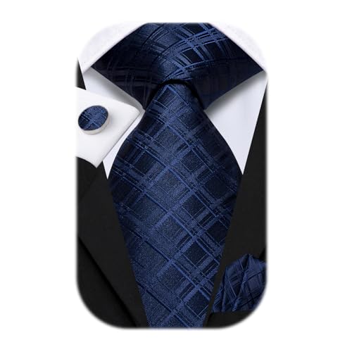 Image of Hi-Tie 70 inches Ties for Men Silk Extra Long Necktie and Pocket Square Cufflinks Set Men Big and Tall Tie Business