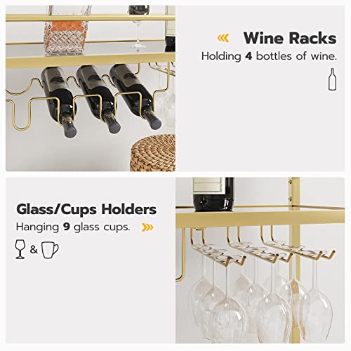 Hoobro Bar Cart Gold, Bar Serving Cart, With 2 Mirrored Storage Shelves, Wine Cart With Bottle And Cup Holders, Rolling Storage Cart, For Kitchen, Dining Room, Club, Bar, Gold Gd75Tc01 #TOP5