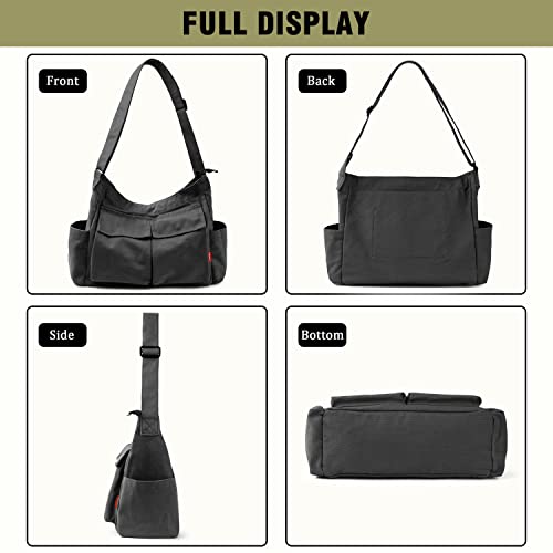 Captain Blues Canvas Messenger Bag Umhängetasche Crossbody Schulter Tote Hobo Bag für Frauen und Männer - Große Tasche mit mehreren Fächern (Schwarz)