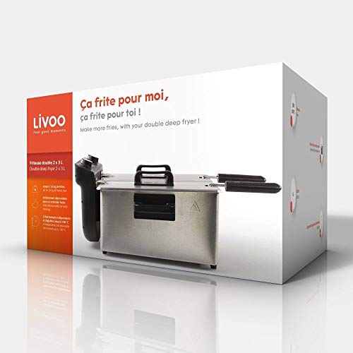 Doppel Fritteuse mit Öl 3300 Watt Friteuse 2 x 3 Liter Geruchsfilter Edelstahl (2 Große Frittierkörbe, Überhitzungsschutz, 1,6 kg Pommes, Emaillebehälter) – Bild 6