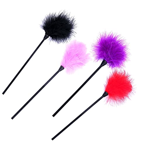 JIHUOO 4 Pcs Feather Cleaning Dusters Soft Feather Tickler Feather Teaser Wands Couples Role Play Toys Bedroom Play for Adults