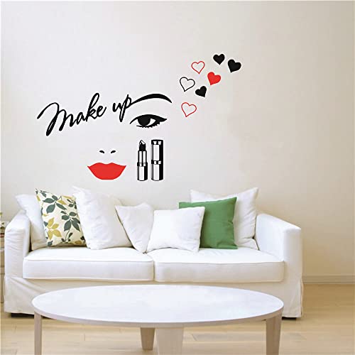 Uilmniy 22X36Inches Make Up Beauty Salon Eyes Wall Sticker Removable Home Decor Vinyl Beauty Face Eyelashes Wall Decal Red Lip Wall Cosmetic Lipstick Girl Room Wall Mural Poster Afn06 #TOP1