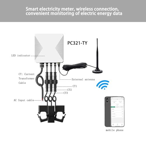 Image of Tuya App WiFi Smart Power Energy KWh Meter Monitoring 3 Phase Single Phase with 120A CT Clamp Transformer (16MM Diameter Hole) for Smart Home Voltage Current Power Energy Consumption Monitor Meter