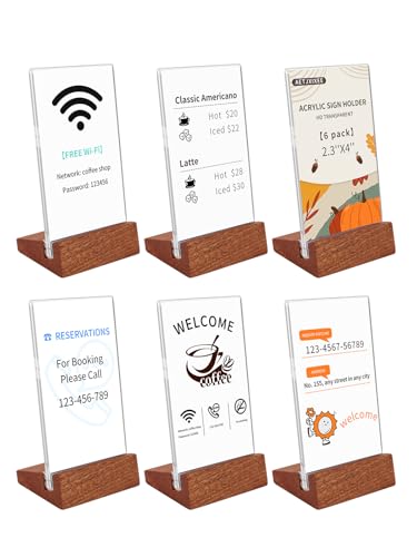 AetJxixee 6 Pack Small Acrylic Sign Holder with Wood Base