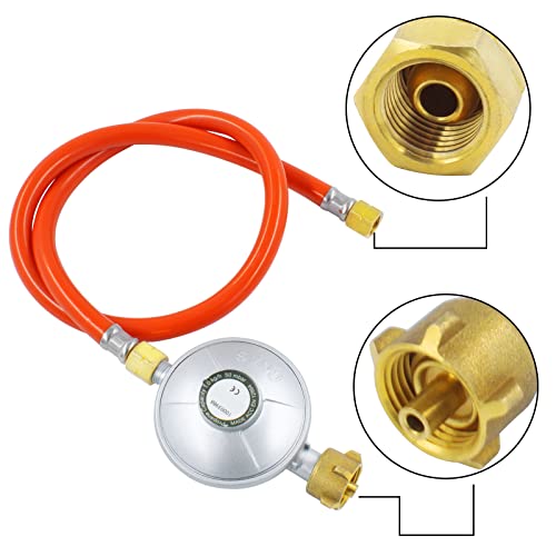 Hicello Gasregler Druckminderer 50mbar+Gasschlauch 150cm 1/4 Linkegewinde Betriebsdruck Gas Niederdruckregler Druckregler Zubehör/Ersatzteil für Gasgrils für Camping Picknicks Grillpartys