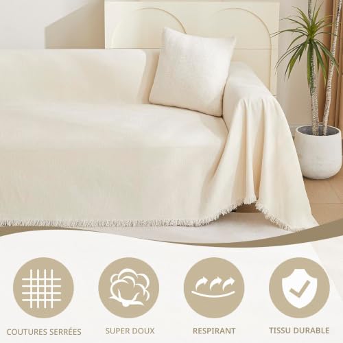 MYSKY HOME Housse de canapé Beige - Housse de canapé 1/2/3/4 Places - Protection Contre Les Rayures - pour canapé, Protection de canapé, Chat - 180 x 300 cm – vue 2