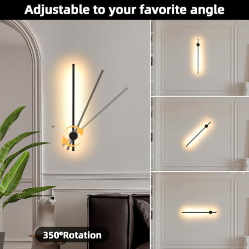 Image of LED Wireless Wall Sconce with Remote Control, Dimmable /350 Rotate /Timing /USB Rechargeable Battery Powered Indoor Wall Lamps, 23.6 inch Black Wall Lights Set of Two for Hallway, Living Room, Bedroom