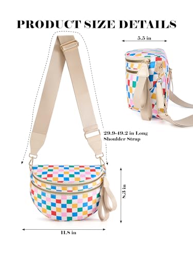 Image of Black and White Checkered Crossbody Bag Bum Bag for Women,Spacious Checkered Purse Fanny Packs Belt Bag