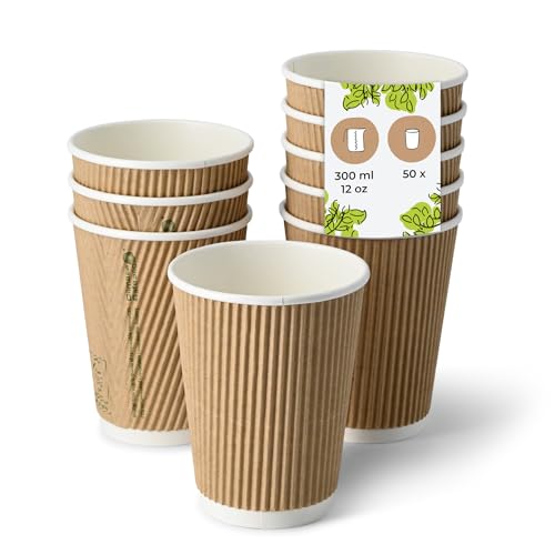 BIOZOYG Gobelet en carton 50 pièces 300 ml / 12 oz, 90 mm - Gobelets jetables pour café - Gobelets en carton pour boissons chaudes - Alternative aux gobelets...