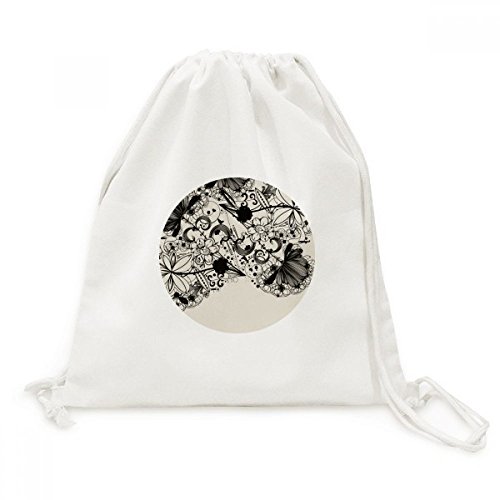 Toile drawstring backpack voyage sac cordon plantes fleurs art noir blanc