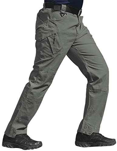 Susclude Men's Outdoor Cargo Workout Pants Military Tactical Pants Ripstop Assault Combat Army Pants Gray Green 36Wx32L #TOP1