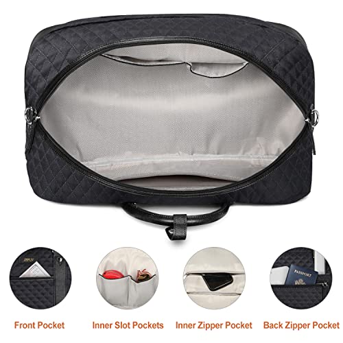 Image of Weekender Bag for Women, Large Overnight Bag Canvas Travel Duffel Bag Carry On Tote with Shoe Compartment 21 inch 3Pcs Set, A06-black+black, Large, Practical