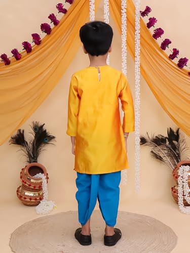 Image of The Mom Store Baby /Kids Boys Dhoti Kurta Set | Dhoti and Kurta | 100% Cotton | Comfortable | Ethnic | Festive Look | Block Prints | Colored Dhoti | Blue