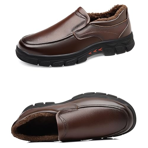 Men's Winter Warm Cotton-Padded Leather Dress Shoes Low-Cut Slip-On Casual Business Shoes for Men, Comfortable and Durable Ideal for Office3
