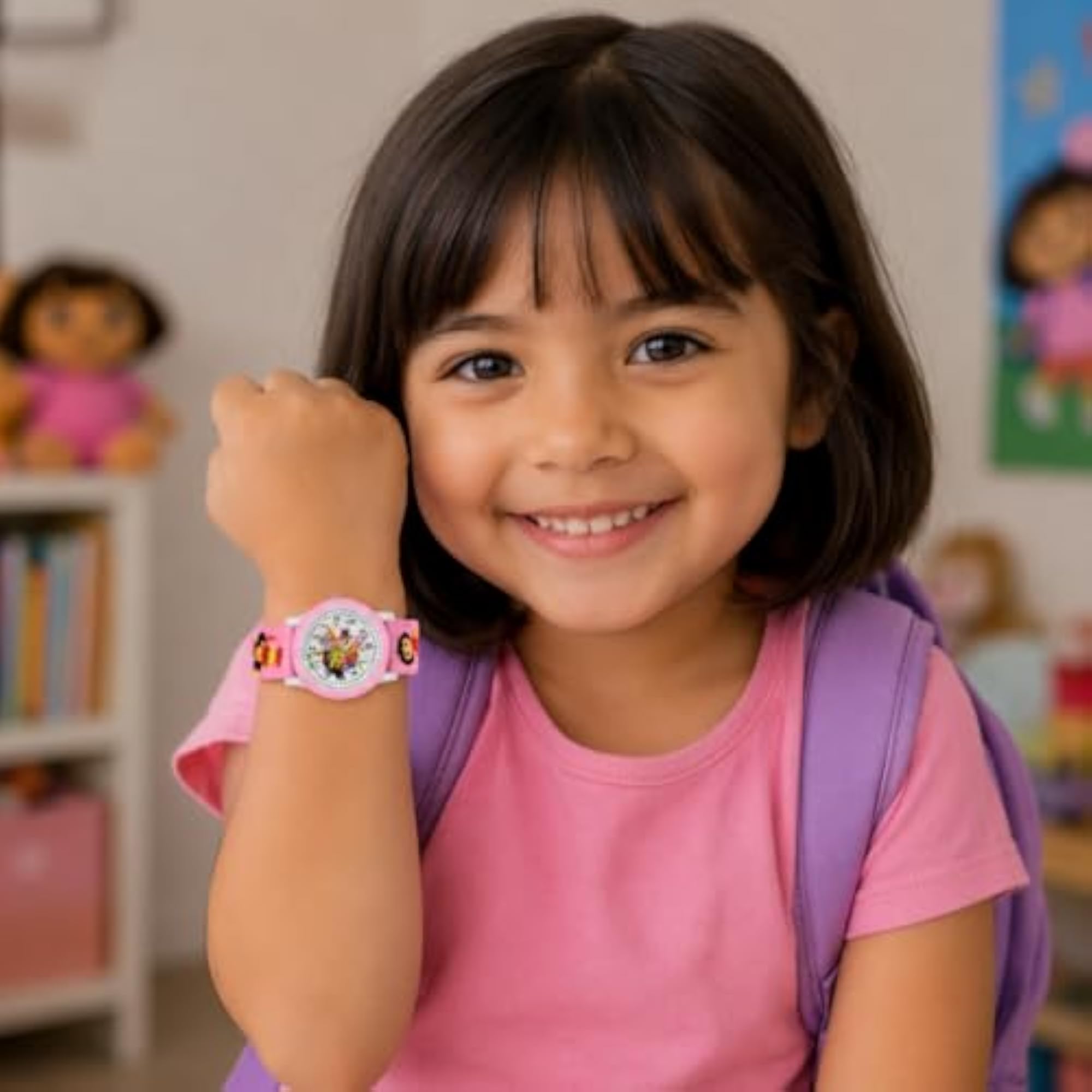Kids' Cartoon Analog Watch with Pink Silicone Strap