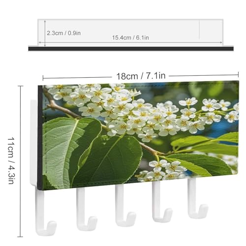 Colgador de llaves de piel sintética con 5 ganchos y estante portacartas de pared floral 4