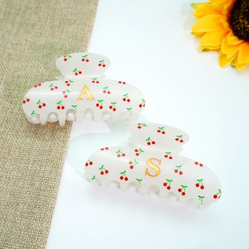 Image of Hair Claw Clips for Girls - Y2K Accessories, Fashion Claw Clips Durable Hair Clips Cherry Print Hair Accessories, Wedding Bridesmaid Birthday Christmas Gifts for Girls, Letter A