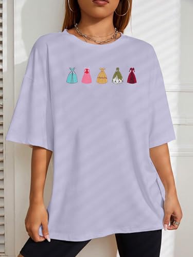 Magical Shirt for Women Embroidered Princess Dress Graphic Oversized T Shirt Women Family Holiday Vacation Tee Tops3