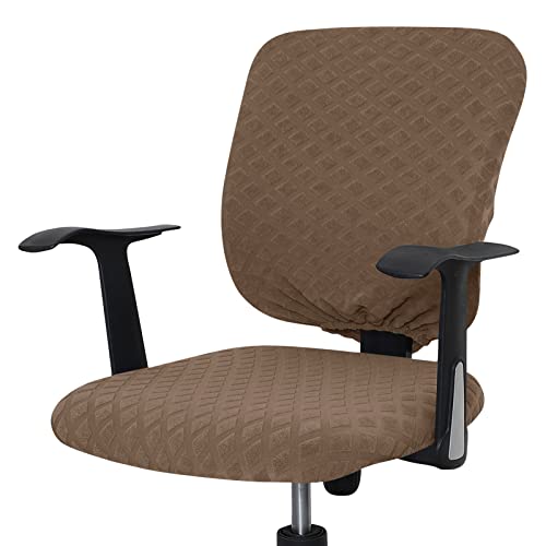 Celevingne Office Chair Cover Universal Rotating Chair Slipcovers Stretch Removable Protector Computer Chair Seat Cover (Brown, Chair Seat Cover + Backrest Cover)
