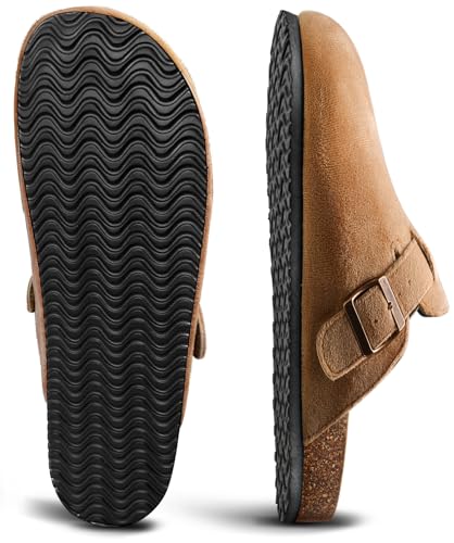 Image of BULLIANT Women Clogs-Fleece-Lined Suede Mules Slippers Nurse Shoes Unisex-Memory Foam Arch Support Cork-Footbed