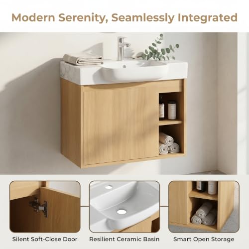 NicBex 24" Bathroom Vanity with Sink, Wall-Mounted Cabinet, Light Oak by NicBex - Used condition - Image 4
