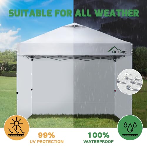 Acepic Instant Canopy Tent Sidewalls with Silver Coating for 10x10 Canopy, Heavy Duty 300D Polyester Waterproof and 99% UV Protection, Zip Links, White and Silver(3PCS Sidewall Only)