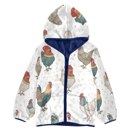 Chicken Pattern with Colors Toddler Fleece Jacket Girl Boys Hooded Fleece Jacket Coat Warm Outwear Zip-up 3-10T