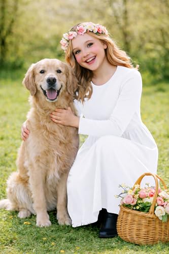 Image of Deerose Girls Maxi Dress Short Sleeve Casual Long Dresses with Pockets 5-14 Years