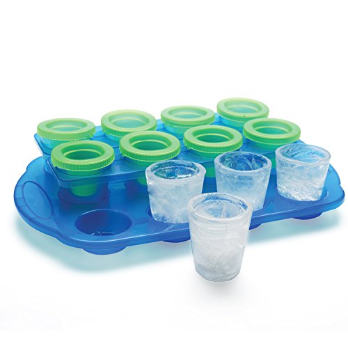 Ice Shots - Set of 12 Ice Mold Shot Glasses With Serving Tray - Just Freeze Pour and Serve Up Your Ice Cold Shots