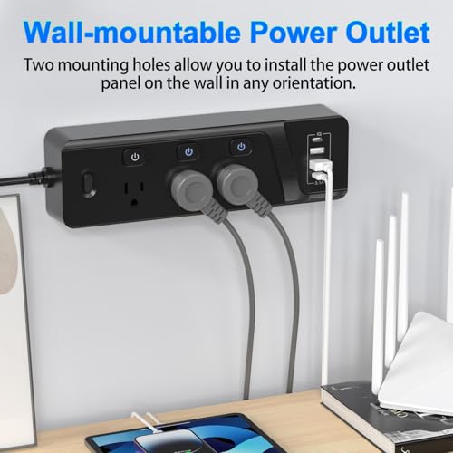 Image of HITRENDS Power Strip with 6 AC Outlets and 4 USB Ports (2 USB-A & 2 USB-C), Dual Control Switches, 6 Ft Flat Plug Extension Cord with Multiple Outlets, Overload Protection, 10A /1250W, Black