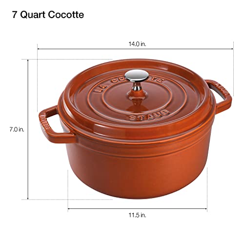 Image of STAUB Cast Iron Dutch Oven 7-qt Round Cocotte, Made in France, Serves 7-8, Burnt Orange