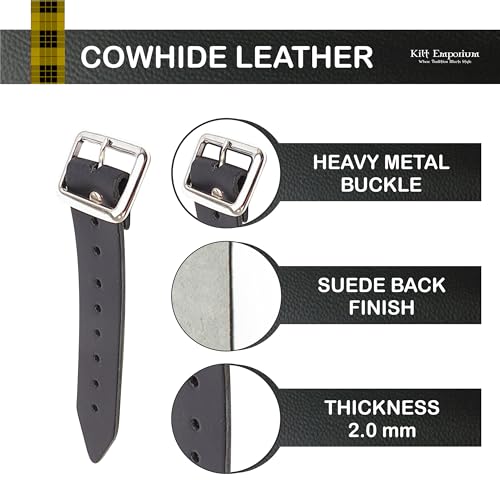 Genuine Leather Kilt Extension Straps Buckle Extenders - 7" x 1.25" Belt Extender for Men - Customizable Fit & Heavy-Duty Metal Buckle Extender - Set of 3, Black2