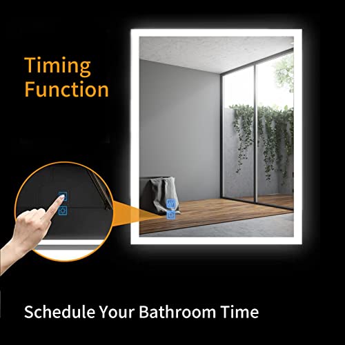 Prifayer 32 X 24 Backlit Led Bathroom Mirror With Lights Dimmable By Touch Sensor For Wall Rectangular Anti-Fog Frameless Lighted Vanity Mirror With Timer Support Wall Switch Control Etl List #TOP5