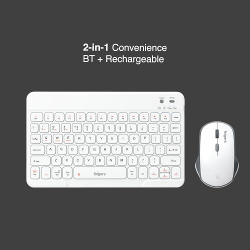Image of FINGERS MiniClicks Duo D7 - Wireless Bluetooth Keyboard Mouse Combo (Rechargeable & BT | 75% Compact - 78 Keys | X-Scissor Keys | 18-Day Backup | Windows, macOS, Linux, ChromeOS) (Classic White) | Rechargeable design offers long-lasting use with up to 18 days backup, making it reliable for office, study and remote setups