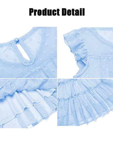 Arshiner Girls Dress Sweet Cute Round Neck Bell Sleeve Shift Dress Midi Dress 4-13 Years Light Blue,10-11 Years #TOP5