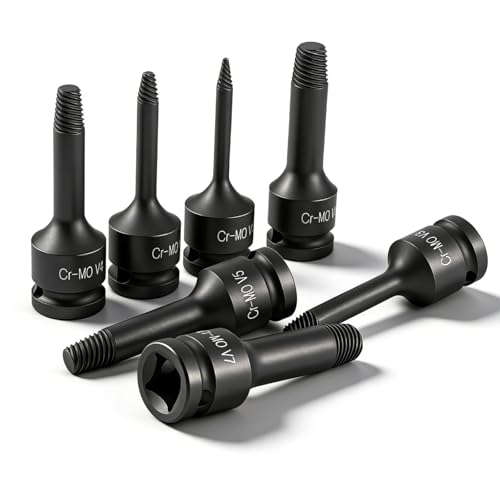 Kit Extracteur De Vis Cassée, 7 Pièces Tourne A Gauche Extracteur De Vis Dénudé, 3-15mm 1/2 Pouce Acier CR-MO Extracteurs De Boulon Pour Enlever Les...