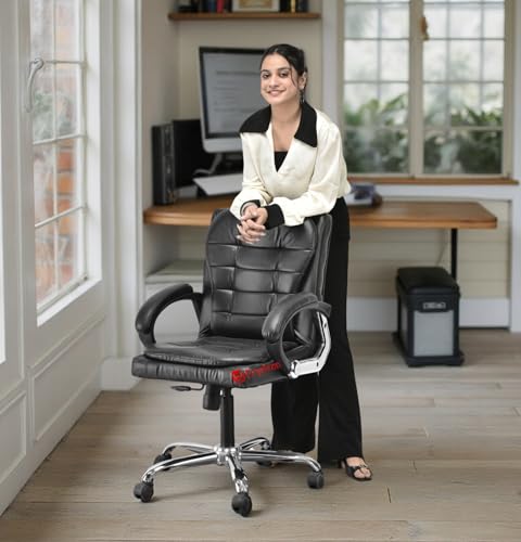 Image of Comfortable Ergonomic Revolving Medium Back Office /Home Study Revolving Leatherette Chair (1, Black, Standard)